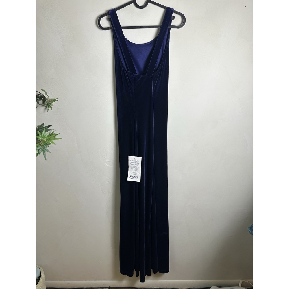 NWT Ronni Nicole Vtg Beaded Velvet Navy Blue Maxi Dress Sz 12 - Picture 2 of 8